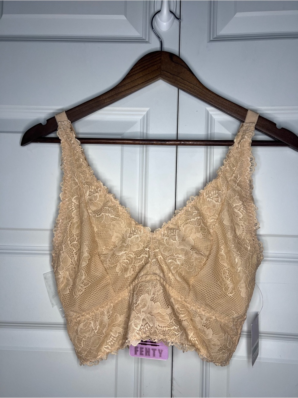 NWT Savage X Fenty Floral Lace Longline Bralette 1X Nude Beige Plus Size